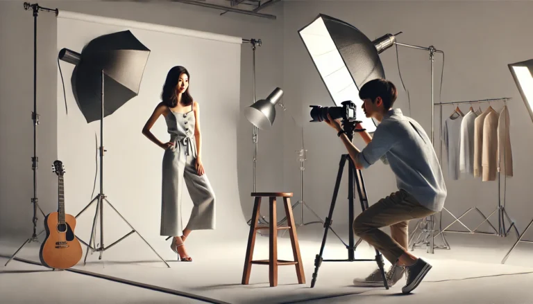 Fotograf bei der Arbeit im Fotostudio mit Kamera und Beleuchtung - Fotograf Jürgen Reeinsch, Freising